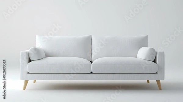 Fototapeta An isolated leather sofa with cushions on a white background, suitable for comfortable seating in a modern home