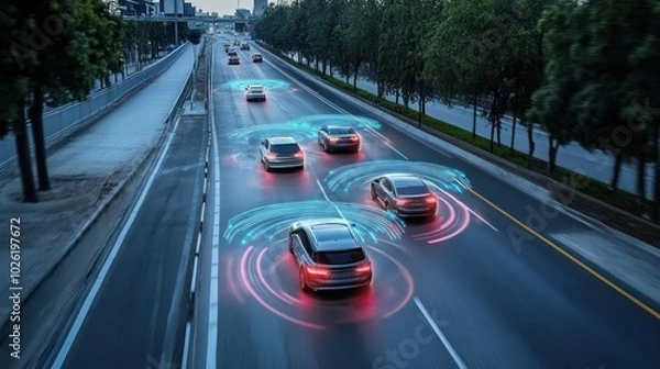 Obraz Autonomous vehicles equipped with robust cybersecurity measures to protect against digital threats.