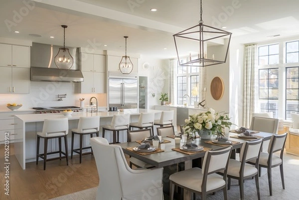 Fototapeta photo of a modern kitchen and dining area that seamlessly blends style and functionality. 