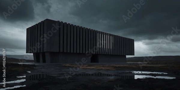 Fototapeta mesmerically moody dark and gloomy massively monolithic Scandinavian minimalism brutalist futuristic structure