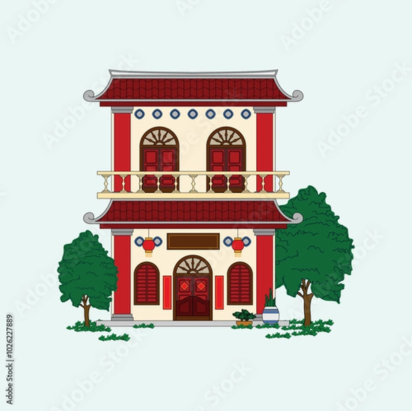 Fototapeta Hand drawing house with colored style. Vector illustration design. Eps 10