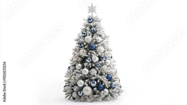 Obraz Elegant Christmas tree with silver and blue decorations