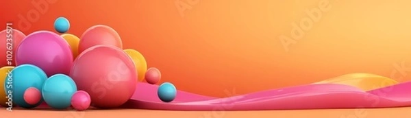 Fototapeta Colorful spheres and fluid shapes on a vibrant background.