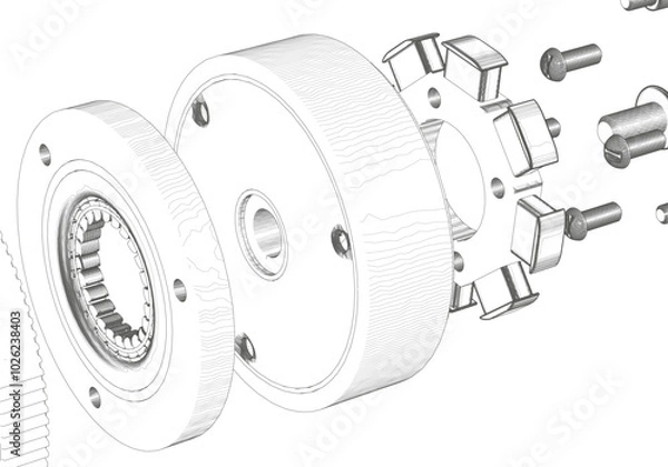 Obraz Rotor, stator and other parts on a white background.