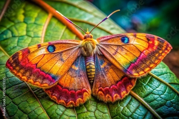 Fototapeta Captivating Close-Up of a Dying Moth on a Leaf, Nature's Beauty and Transience Captured in a Moment of