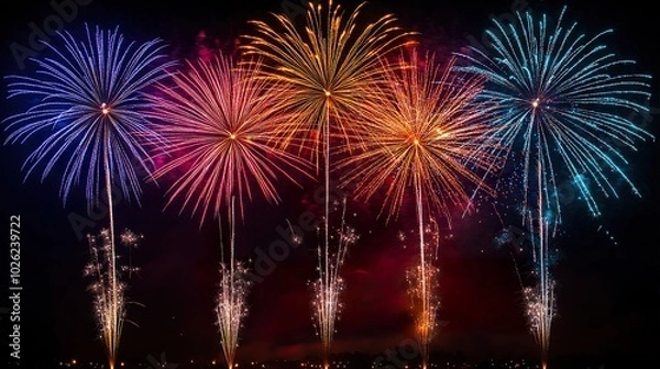 Fototapeta Colorful Fireworks Display with Cascading Lights