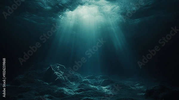 Fototapeta Dark ocean depths with soft light filtering through