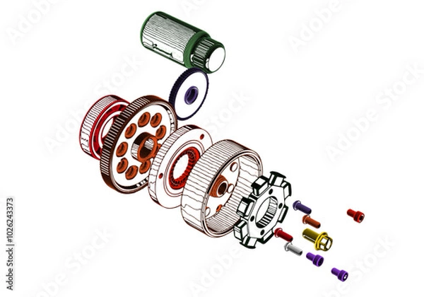 Obraz Rotor, stator and other parts on a white background.