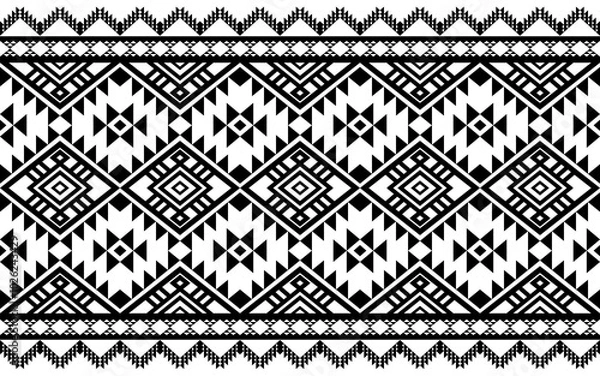 Fototapeta Ancient echoes Aztec geometric seamless patterns southwest Navajo Native American tribal ethnic black and white for textile printing