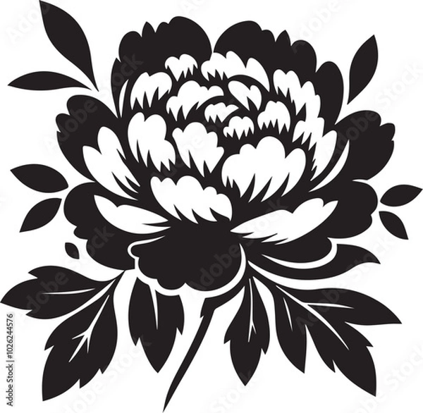 Obraz Peony flower silhouette black vector