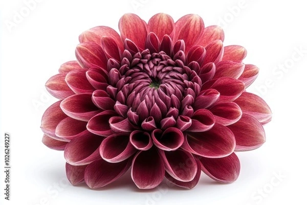 Fototapeta A detailed maroon chrysanthemum flower with tightly layered petals, isolated on white background 