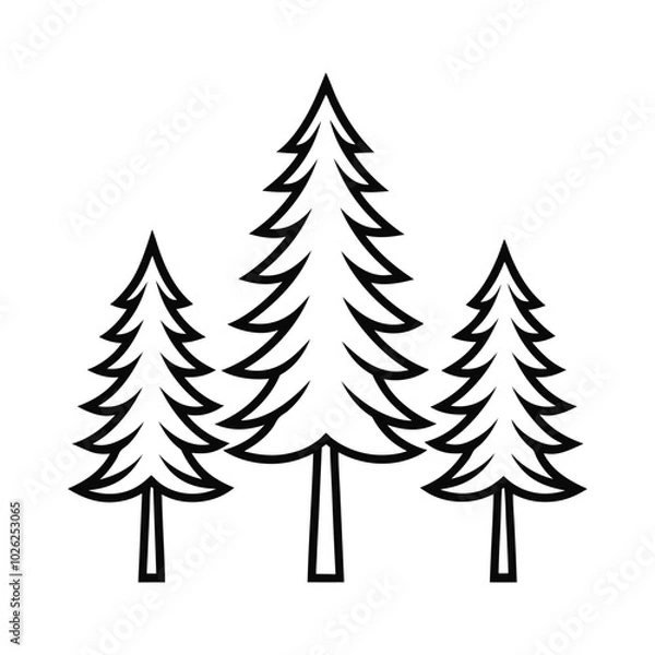 Fototapeta  a pine tree  outline on a plain white