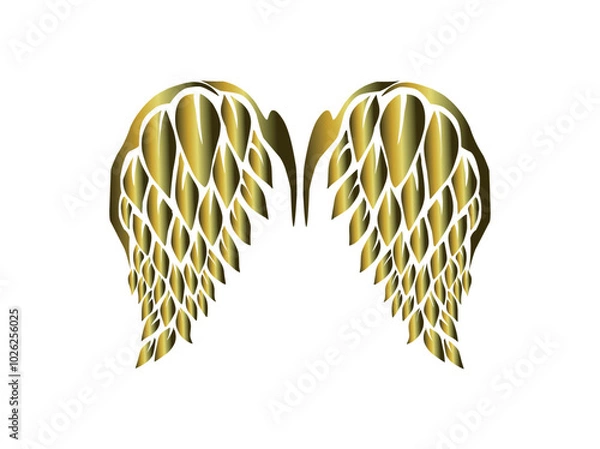 Fototapeta metallic golden wings isolated on white background