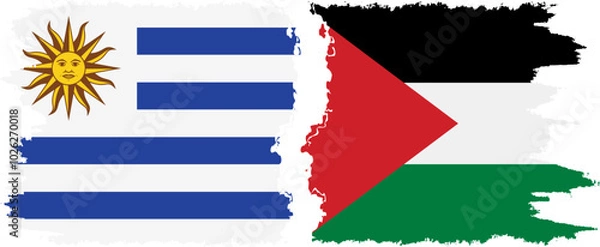Fototapeta Palestine and Uruguay grunge flags connection, vector