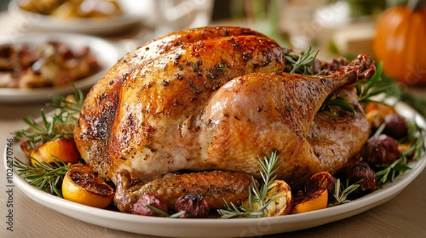 Fototapeta ハーブで飾られたローストターキー
