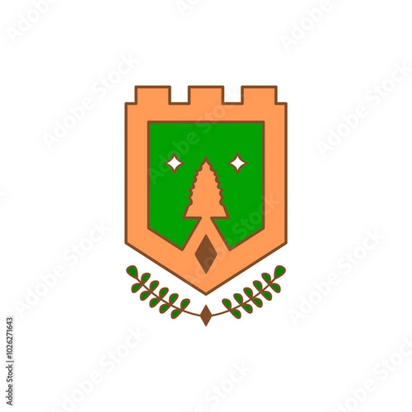 Obraz vector logo shield with tree decoration. vector logo knight, agriculture.