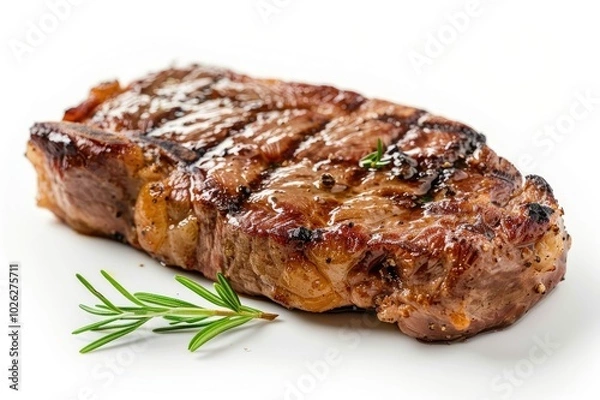 Fototapeta steak fried piece of pork or beef meat on a white background
