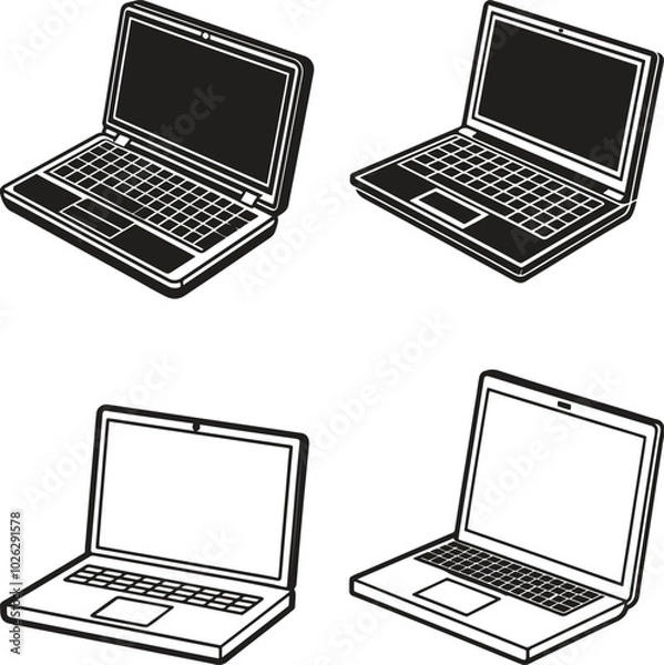 Fototapeta Laptop icons set. collection Laptops or notebook computer. Flat and line icon