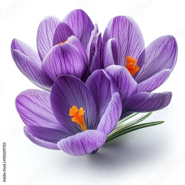 Fototapeta A close-up of a violet crocus flower, showing its vibrant purple hue, isolated on white background