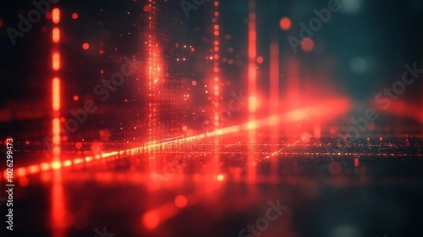Fototapeta Bright red and green laser beams are emitted from the LiDAR sensor, forming complex patterns of dynamic reflection. The design showcases the precise technology behind the sensor