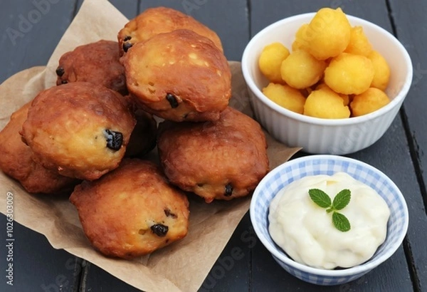 Fototapeta Christmas snack dutch, oliebollen