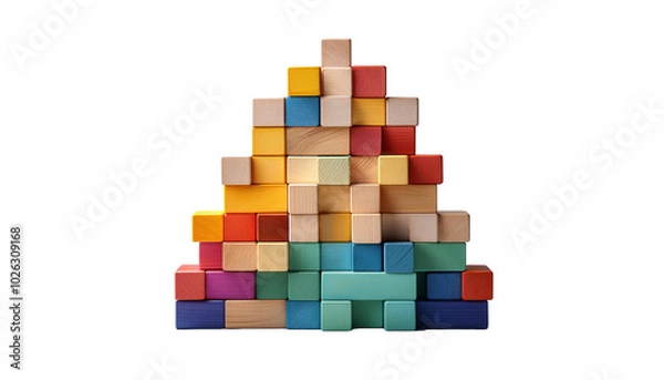 Fototapeta A colorful stack of wooden blocks arranged on transparent background