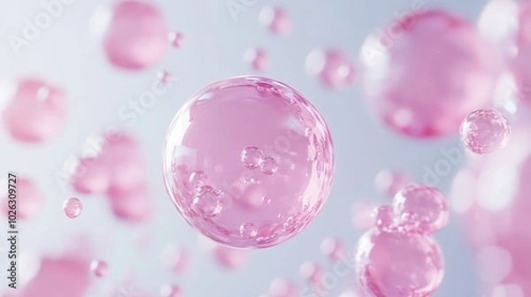Fototapeta Pink bubbles floating on a light background creating abstract pattern