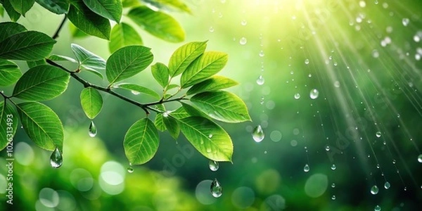 Fototapeta Nature green leaves with raindrop background texture