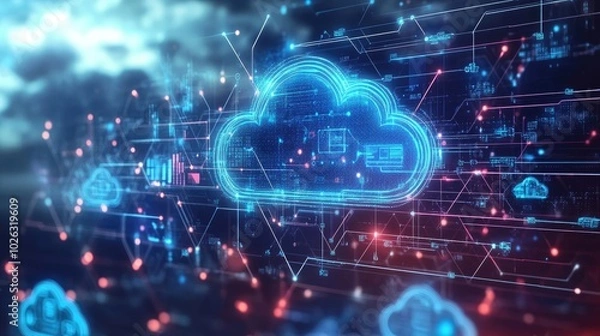 Obraz Abstract Digital Cloud Computing Network Illustration