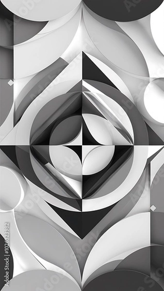 Fototapeta Geometric fusion - abstract harmony of triangles and circles in minimalist background design. Shapes and lines design for wallpaper, banner, background, landing page, wall art, invitation, prints