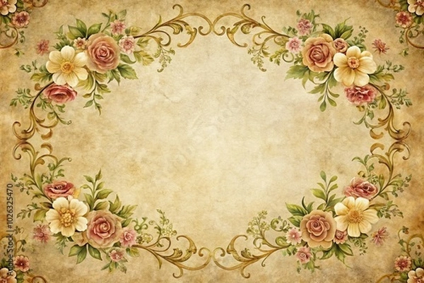 Fototapeta Ornate textured background with floral frame for invitations or artistic displays