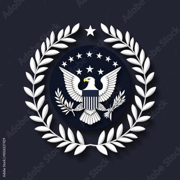 Fototapeta A stylized emblem featuring an eagle within a laurel wreath, representing national strength and unity.