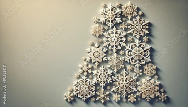 Fototapeta Snowflakes arranged in tree shape against neutral background
