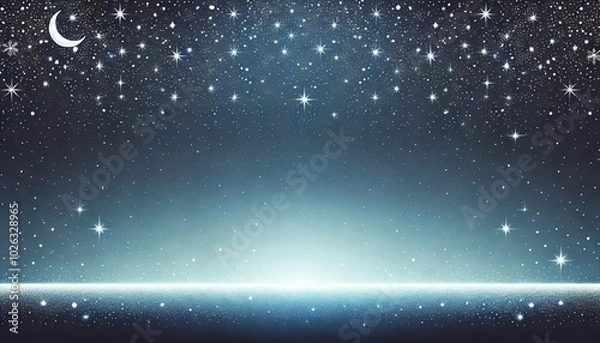 Fototapeta Night sky with crescent moon and stars on gradient background