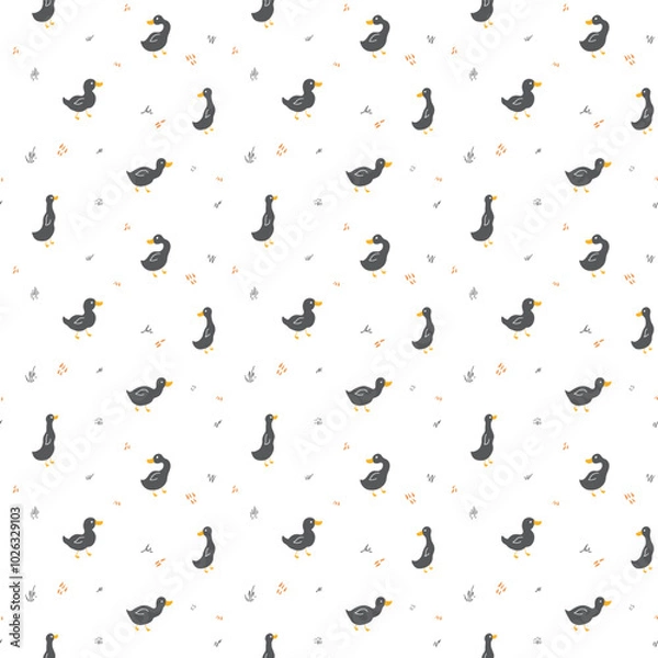 Obraz Cute Cartoon Duck Seamless Pattern, Vector Illustration Background
