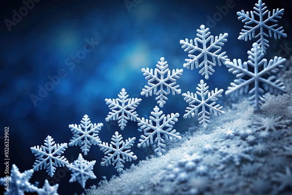 Fototapeta Snowflakes on frosty blue background in wintertime