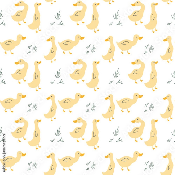 Fototapeta Cute Cartoon Duck Seamless Pattern, Vector Illustration Background