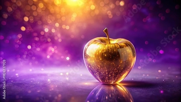 Fototapeta Mystical golden and purple apple on purple background with copy space