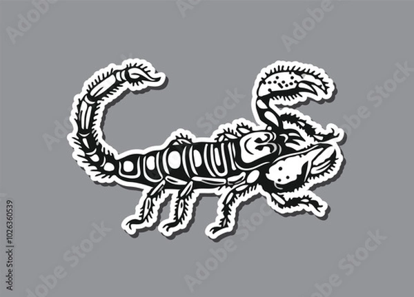 Fototapeta Hand drawing sketch scorpion. Predatory animal in vintage engraving style. Vector illustration