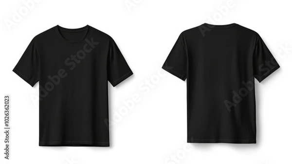 Fototapeta Black Blank T-shirt Mockup Front And Back Isolated