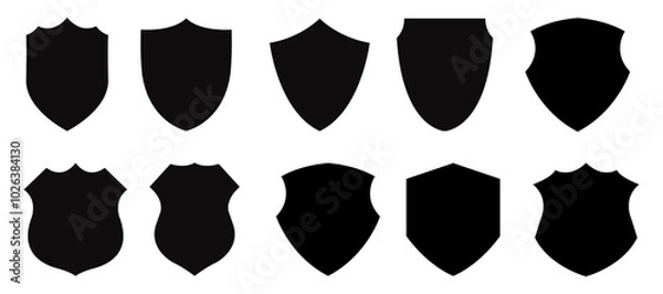 Fototapeta Police badge icon set. Black shield silhouettes for security and football patches