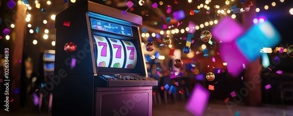 Obraz Colorful Casino Slot Machine with Sparkling Confetti