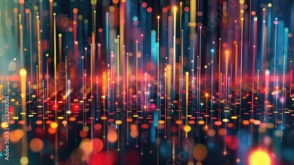 Fototapeta Abstract digital landscape with floating pixels