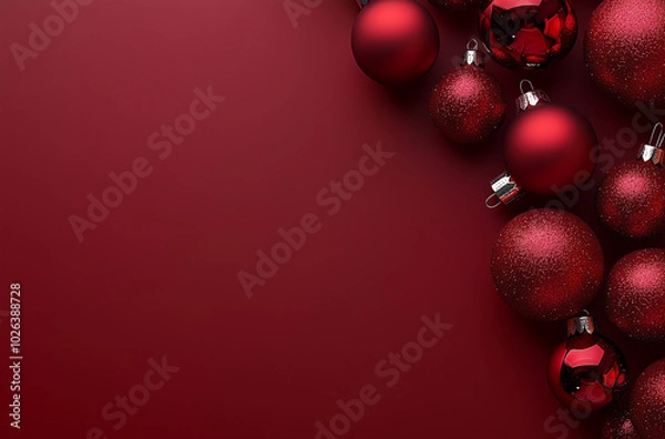 Fototapeta red christmas balls on red background, flatly 