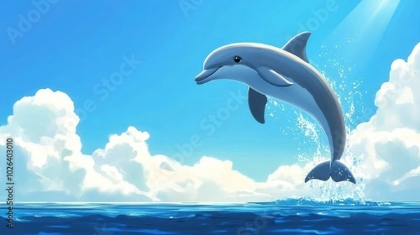 Fototapeta Joyful dolphin leaping over the ocean waves.