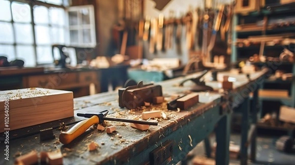 Obraz Woodworking equipment in a furniture manufacture workshop in work