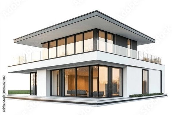 Fototapeta A two-story house with a balcony on the first floor and another balcony above it