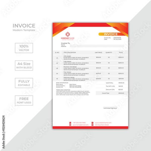 Obraz Modern corporate business invoice template design