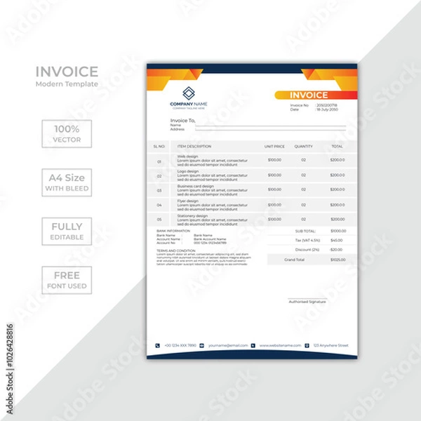 Obraz Modern corporate business invoice template design