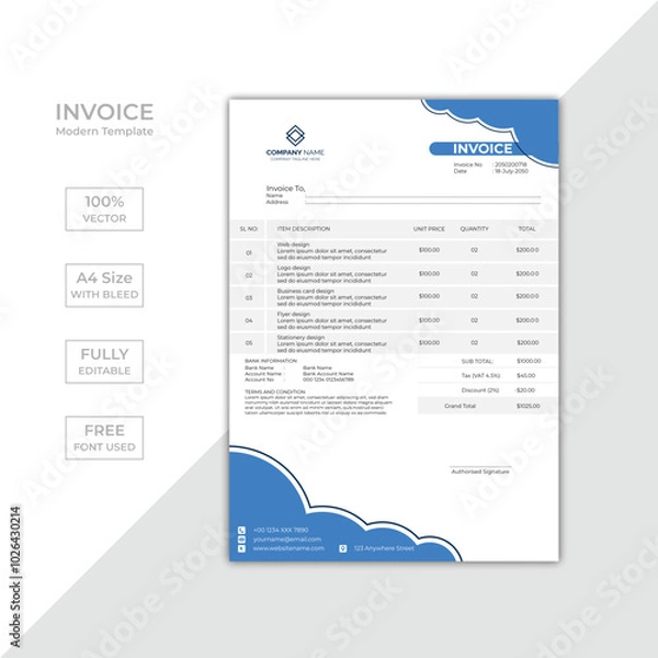 Fototapeta Modern corporate business invoice template design
